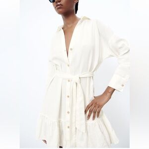 ZARA LINEN BLEND SHIRT DRESS SIZE M